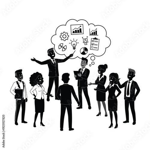 Business team brainstorming ideas diverse professionals discussing strategy.