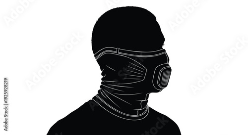 Black silhouette of a person wearing a gas mask