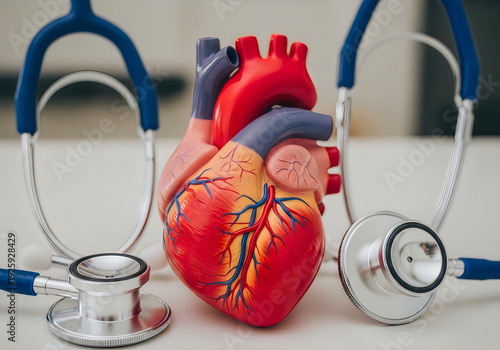 World health day heart health awareness with stethoscope and human heart model