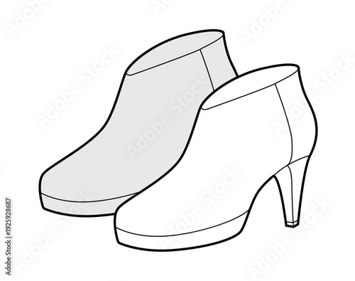 Stiletto ankle boot women sketch pair. Pointed toe with slim heel winter collection, fashion seasonal trend. Technical fashion illustration CAD mockup detailed vector men unisex isolated elegant style