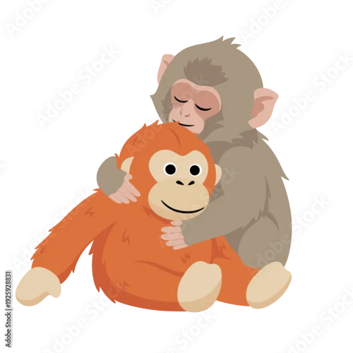Fototapeta Baby Monkey With A Plushie Monkey