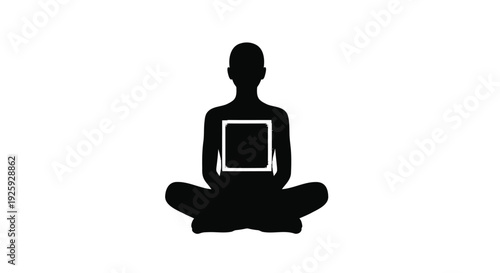 Meditating person with tablet vector icon