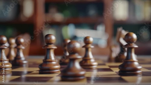 Wallpaper Mural Wooden chess pieces on a board with a blurred background of a room Torontodigital.ca