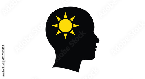 Black silhouette head with yellow sun icon