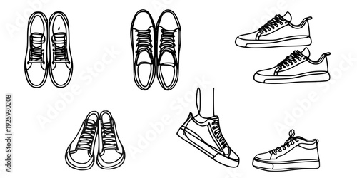 Line of shoes, hand drawn vector illustration of a set of shoes