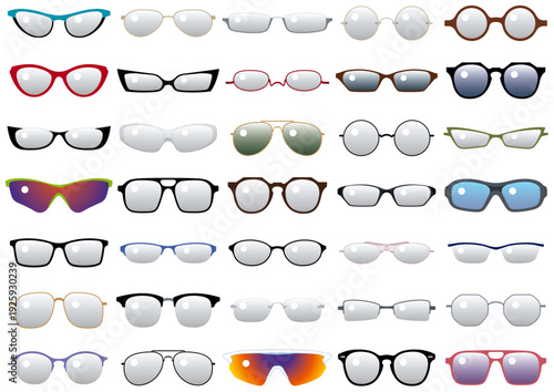 色々なデザインのメガネのイラストセット