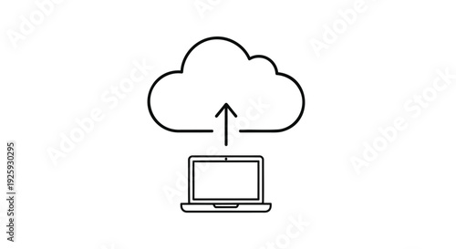 Cloud computing icon, laptop with cloud upload symbol