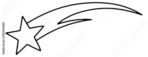 Hand drawn line art illustration of a shooting star depicting a celestial object for holiday and wish fulfillment themes