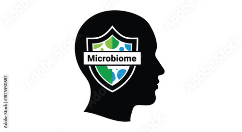 Microbiome logo, human head silhouette with shield icon