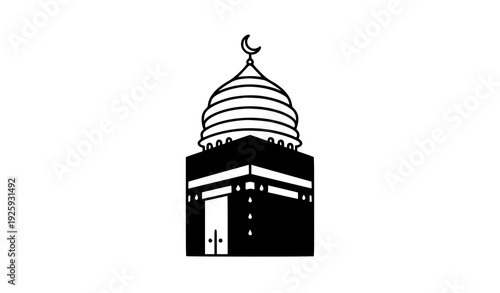 Modern Minimal Holy Kaaba and Mosque Dome Line Art Vector Design