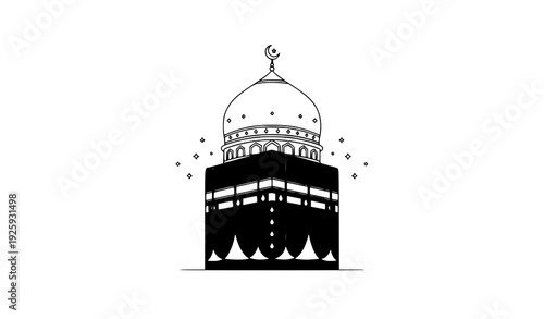 Elegant Holy Kaaba with Decorative Islamic Dome Vector Illustration on White Background