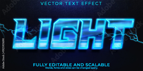 A bright blue vector text effect with lightning and editable scalable design
