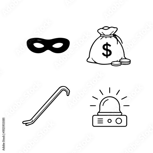 Robbery line icon set vector 
Vector set of icons on a white background