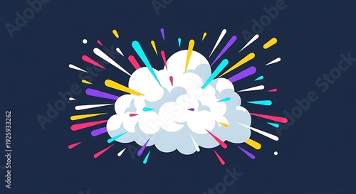 Explosion of colorful confetti and clouds on dark background