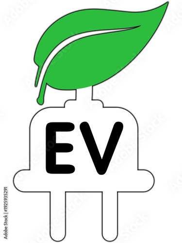  EV Plug Icon With Green Leaf  Electric Vehicle Eco Bumper sticker Logo