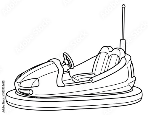 Hand drawn line art illustration of a bumper car depicting a classic amusement ride for fun fair entertainment