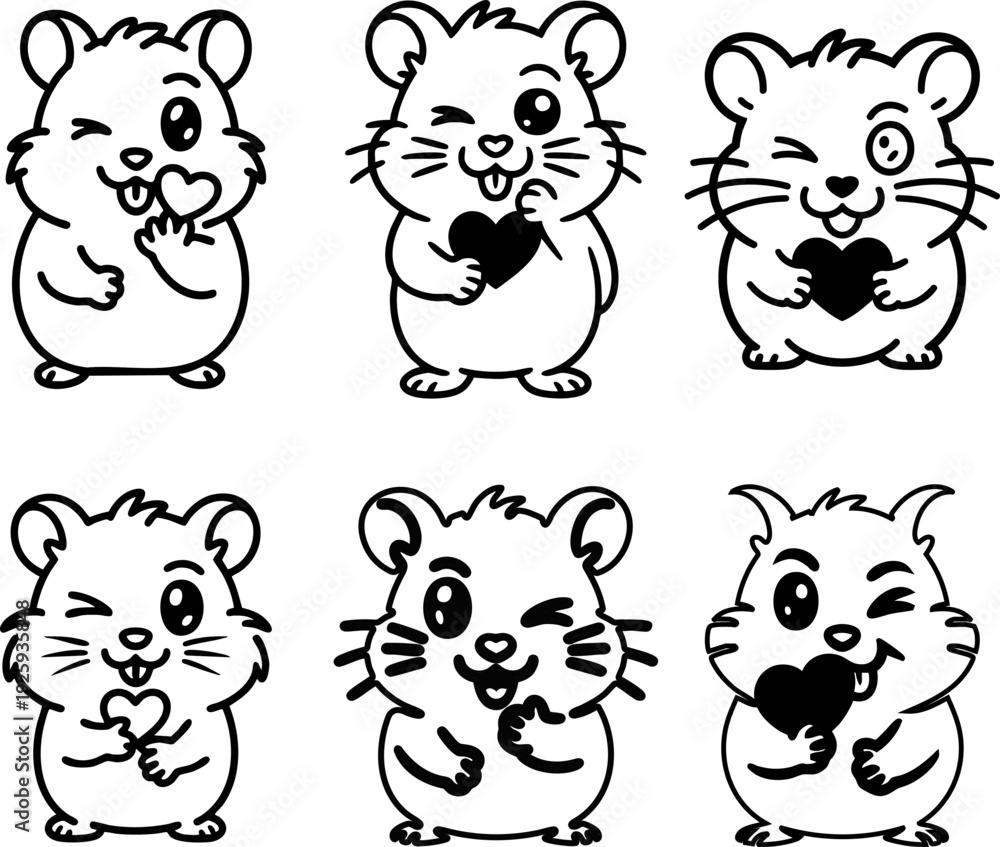 Obraz premium Cute hamster icon set, 6 illustrations