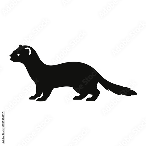 Minimalist Black Ferret Silhouette Icon - Domestic Polecat and Mustelid Pet Flat Vector Illustration