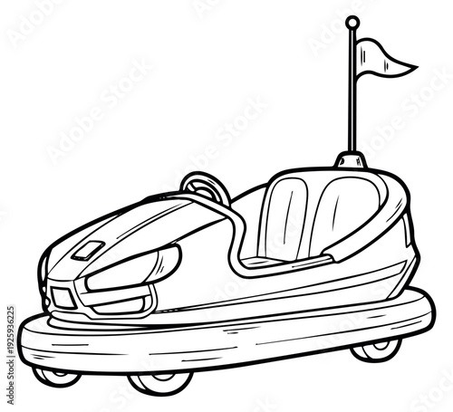 Line art illustration of a bumper car depicting an amusement park ride for fun and entertainment