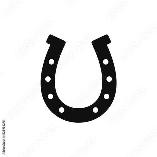 Minimalist Black Horseshoe Icon - Equestrian Symbol and Good Luck Charm Flat Vector Illustration