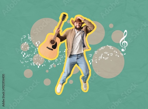 Happy man in cowboy hat and...