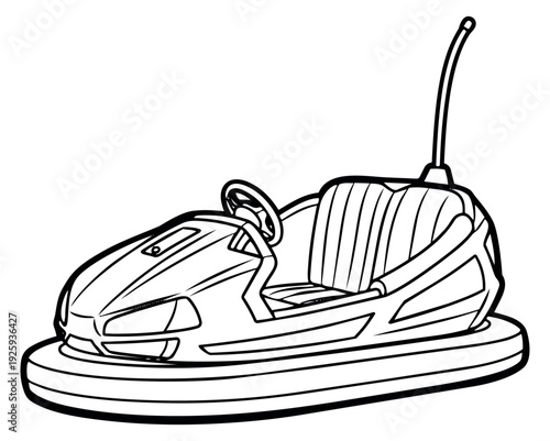 Line art illustration of a bumper car depicting a classic amusement ride for fairground entertainment