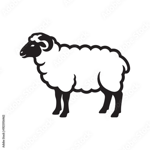 Minimalist Black Sheep Icon - Livestock and Wool Industry Flat Vector Illustration