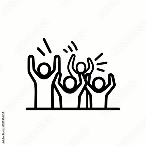 Illustration of excited people cheering with raised hands, signifying celebration and applause