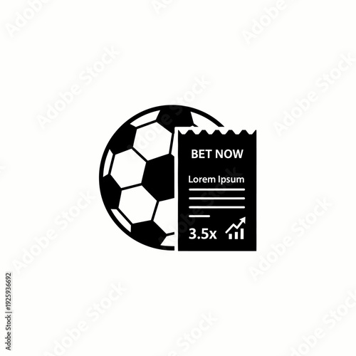 Soccer ball and betting ticket illustration with graphic elements. The ticket says BET NOW