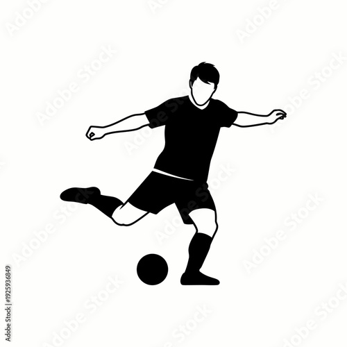 A simple illustration of a soccer player kicking a soccer ball