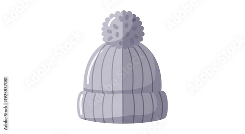 Warm and cozy grey knitted beanie hat with a fluffy pompom, a perfect winter fashion accessory providing comfort and stylish cold weather protection