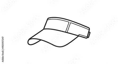 A simple black and white line drawing illustration of a sports visor, a type of hat with a brim but no crown, perfect for outdoor activities and sun protection