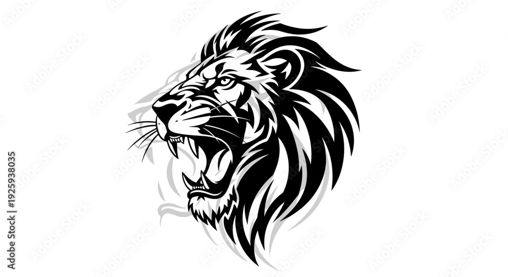 Fototapeta premium Black and White Lion Head Illustration 1.