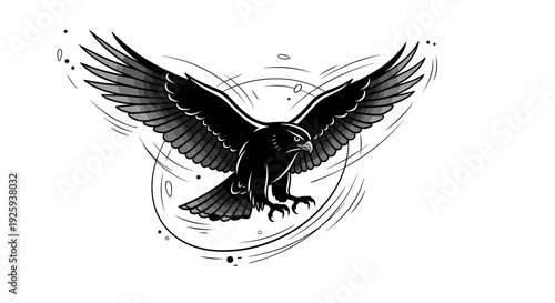 Black and White Eagle Illustration in Flight.
