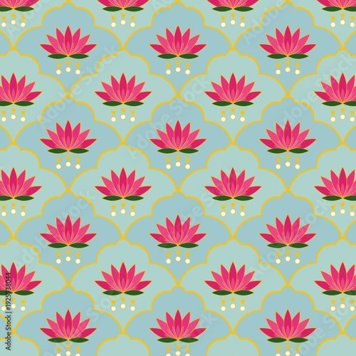 Foto Seamless floral pattern with red and pink lotus
