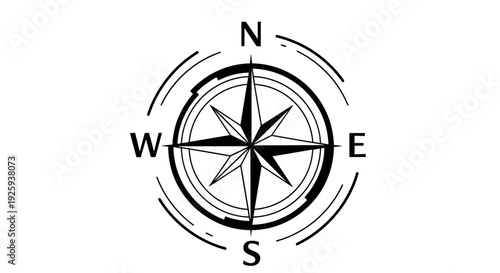 Black Compass with Cardinal Directions.