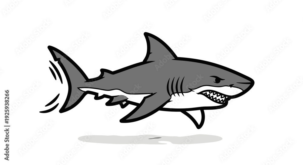 Obraz premium Cartoon Shark Swimming with Open Mouth.