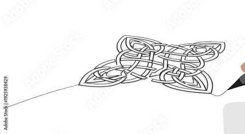 Hand drawn black wire minimalist tangled earphones.