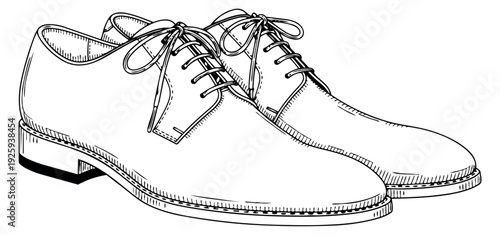 Hand drawn line art illustration of oxford shoes depicting classic menswear for formal events