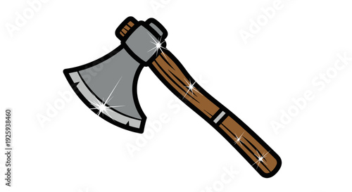 Illustration of a Gray Axe with Wooden Handle.