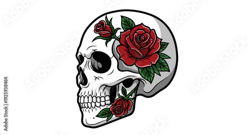 Illustration of Skull with Red Roses.