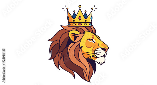 Illustration of Lion Head Wearing Crown.