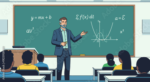 Male Teacher Explaining Math to Students.