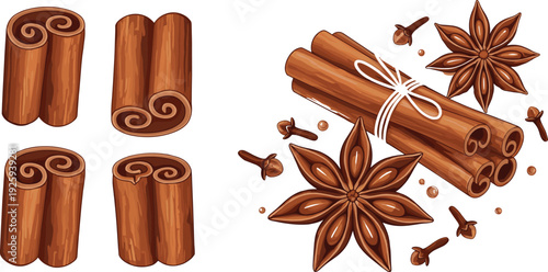 Cinnamon Sticks with Star Anise and Cloves Design