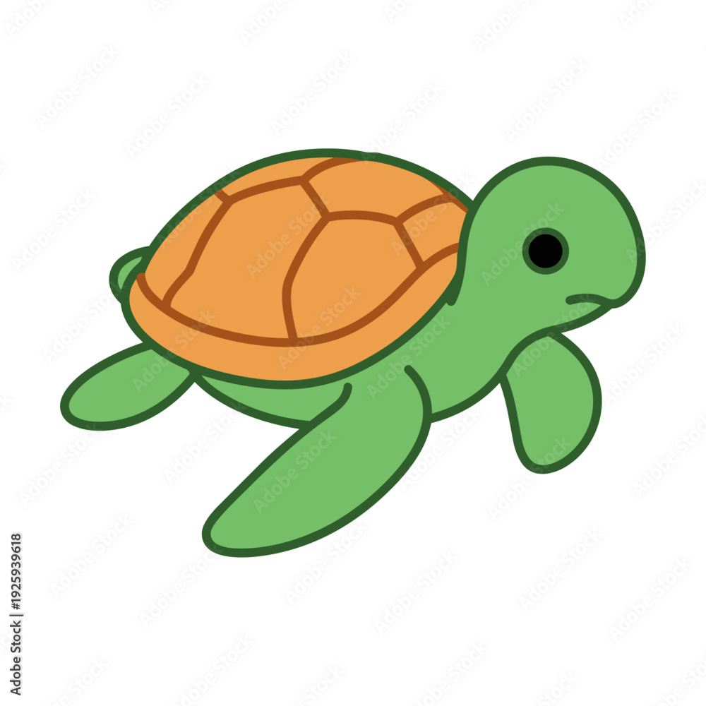 Obraz premium Cute Green Sea Turtle Cartoon Character Vector Illustration for Kids and Nature