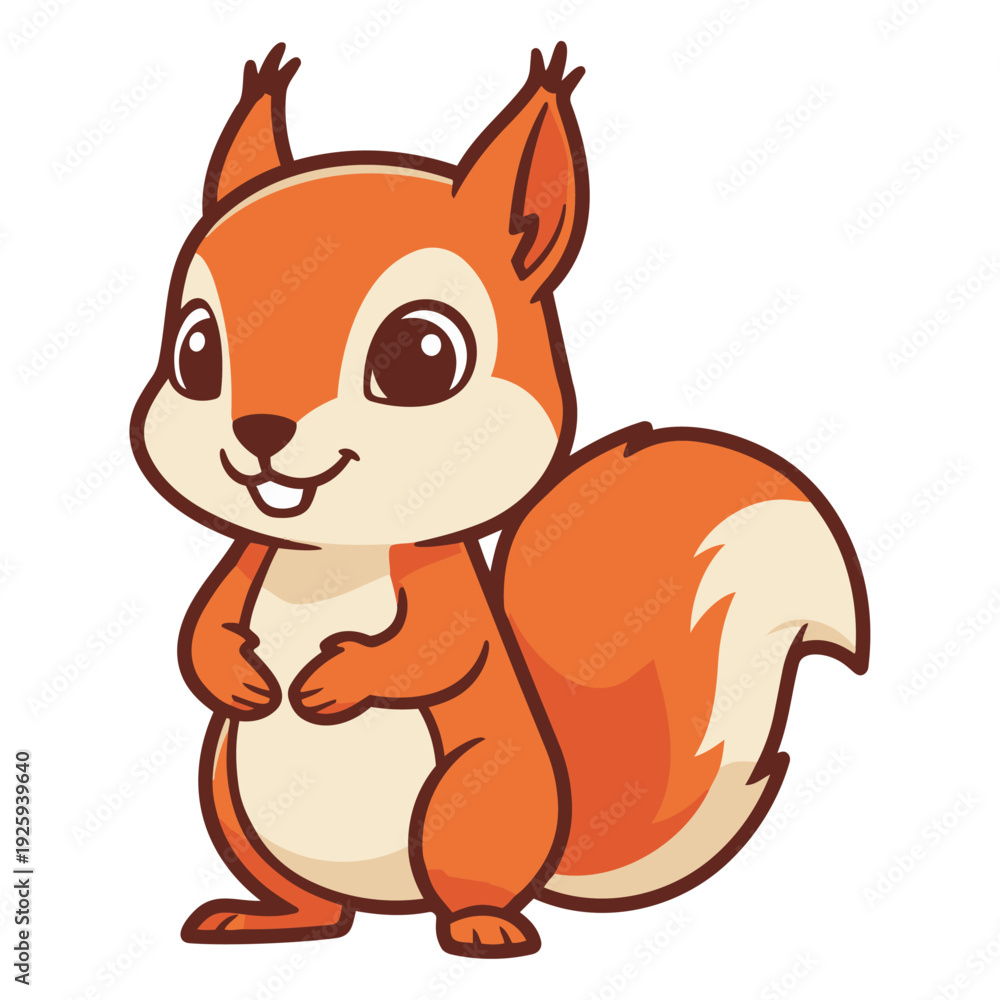Fototapeta premium Cute Cartoon Red Squirrel Illustration Standing Isolated on White Background