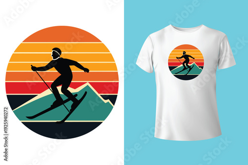 T shirt design born to ski forced to work with man playing ski vintage illustration