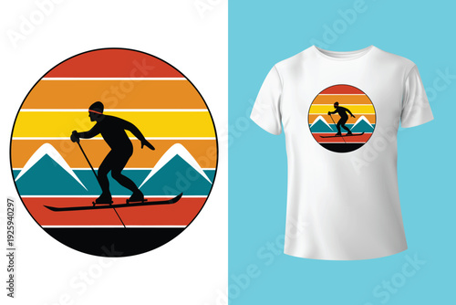 T shirt design born to ski forced to work with man playing ski vintage illustration