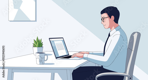 Man Working on Laptop at Desk 22.