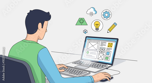 Man Working on Laptop Computer Remotely.